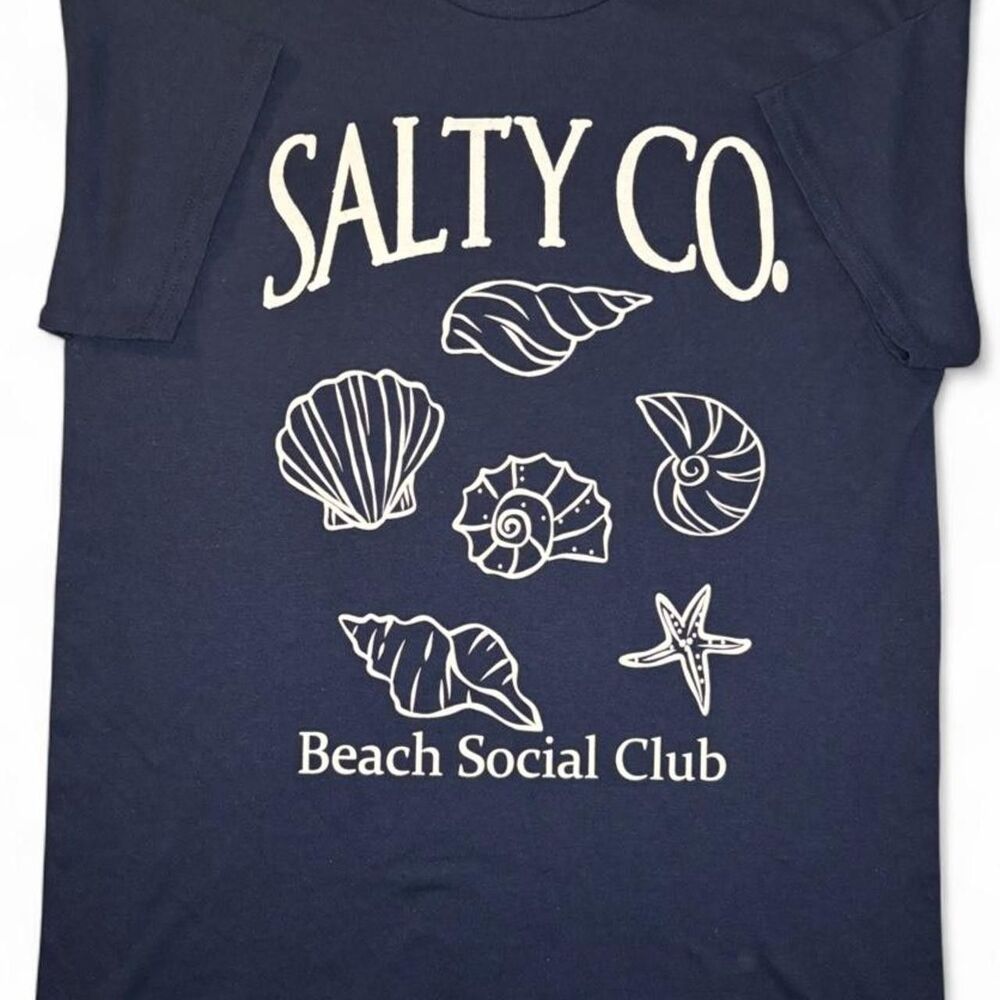 Salty Co. Beach Social Club Seashells Graphic T-Shirt Navy Large - NWOT